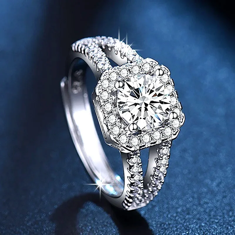 

925 Sterling Silver Classic Ring for Women four claw jewelry simple diamond ring imitation diamond women's ring