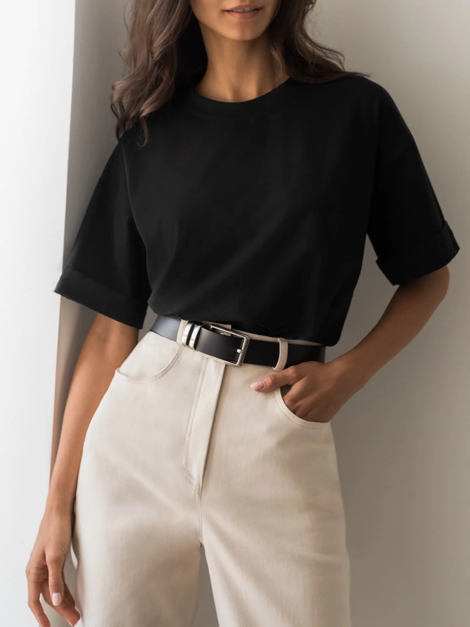 Bornladies 2025 Damen Sommer 100% Baumwolle T-Shirt Basic Modisches Einfarbiges Kurzarm-Oberteil für Damen – Detail 15