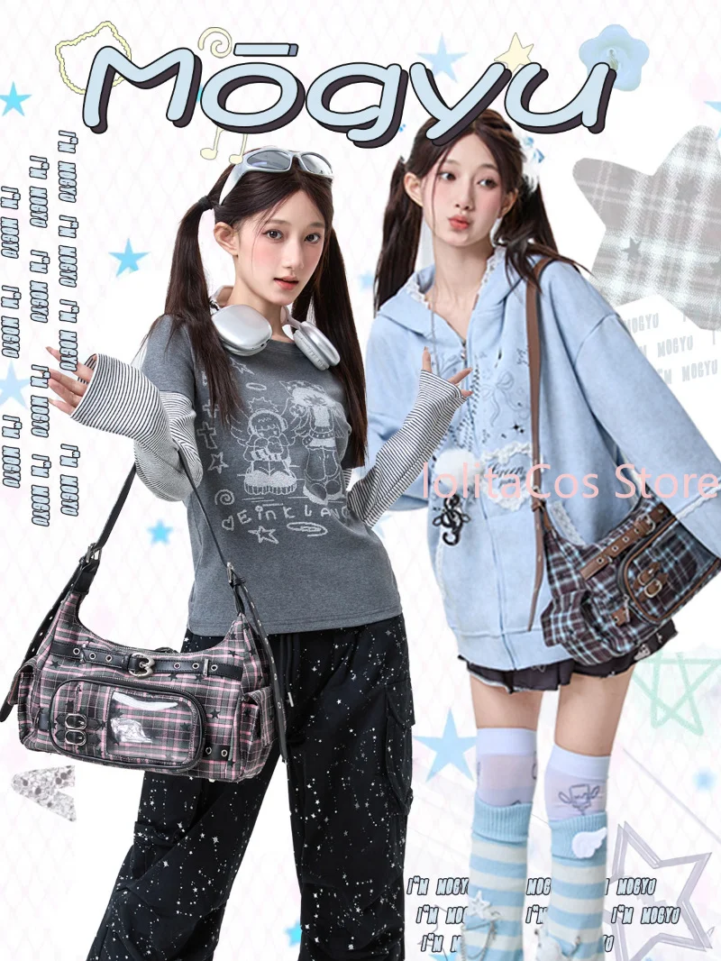 Original Design Y2K Plaid Ita Hobo Bag No Attribute Umhängetasche Kawaii Schultertasche Cosplay Xmas Girl Geburtstagsgeschenk Geldbörse