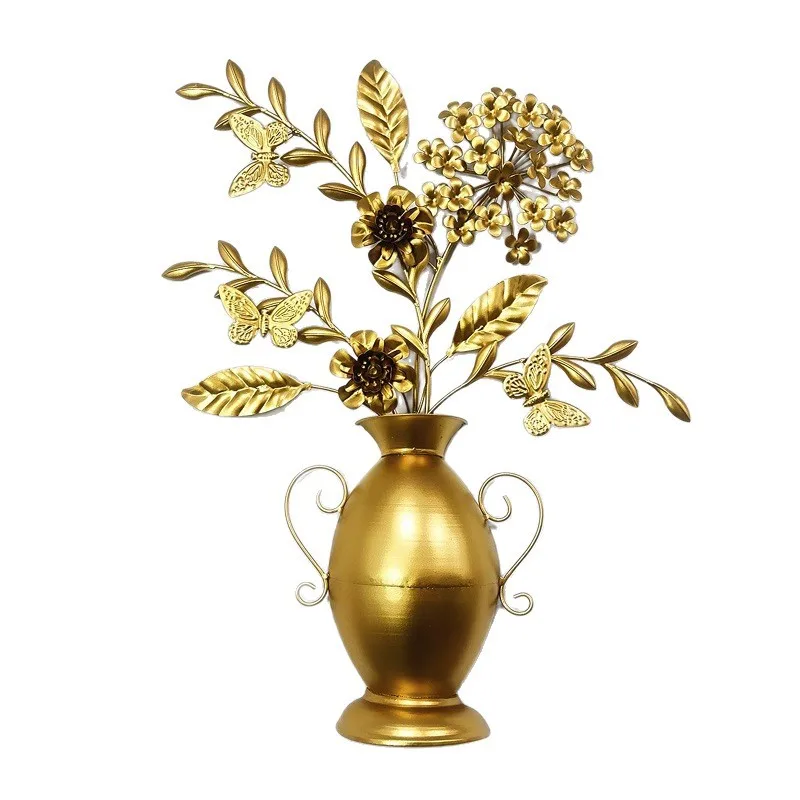 Vase Iron Art Stereoscopic Mirror Wall Stickers Living Room Entrance TV Background Wall Decoration Stereoscopic Metal Hanging