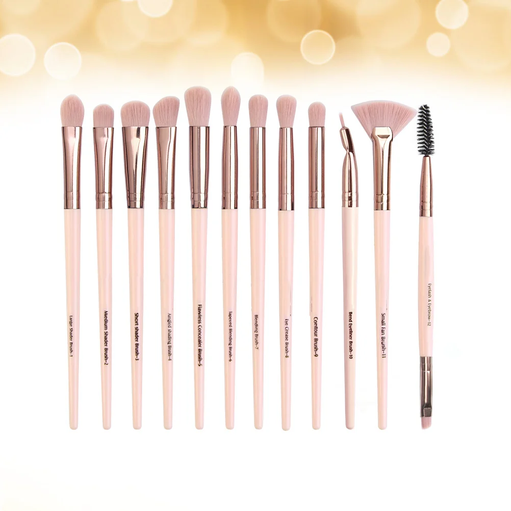 Set di pennelli per ombretto da 12 pezzi Strumenti per trucco premium per donna Kit durevole Setole morbide Finitura naturale Uso quotidiano Regalo Rosa