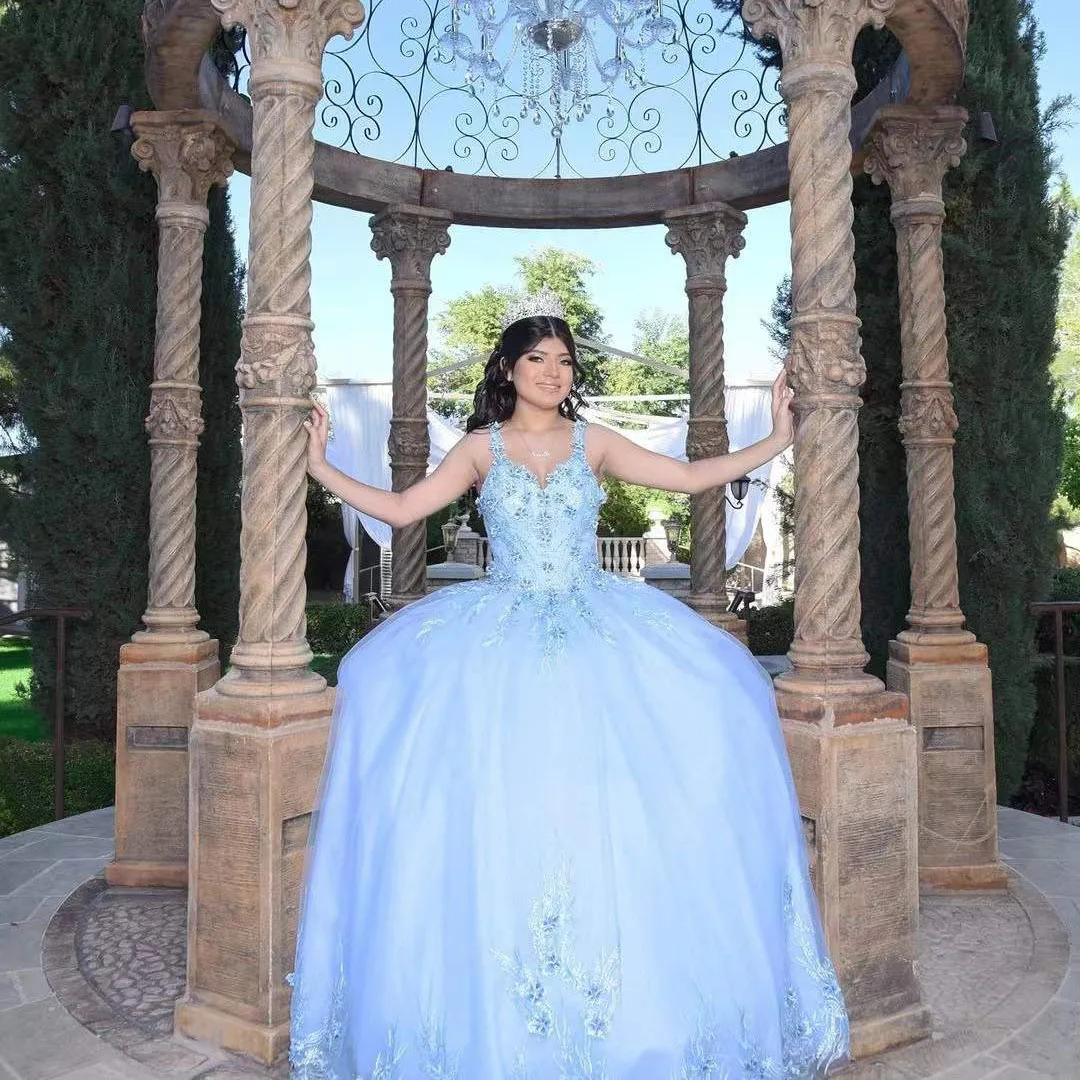 Neue Blau Quinceanera Kleid Perlen Pailletten Schatz Ärmellose Abendkleid Kleid Ballkleid Für Süße Mädchen Roben De Soirée