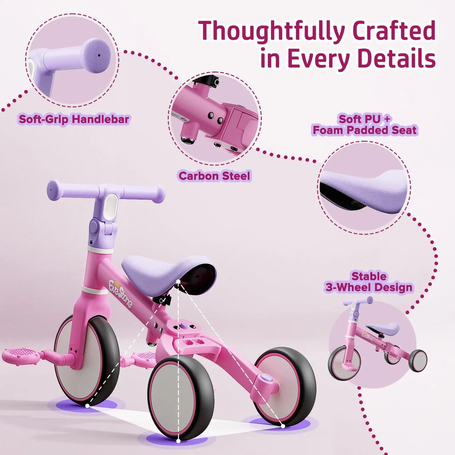 5-in-1 Toddler Balance Bike & Tricycle, Learn-to-Ride Toy for 18 Months to 4 Years, Outdoor & Indoor Ride-On for Gross Motor Ski