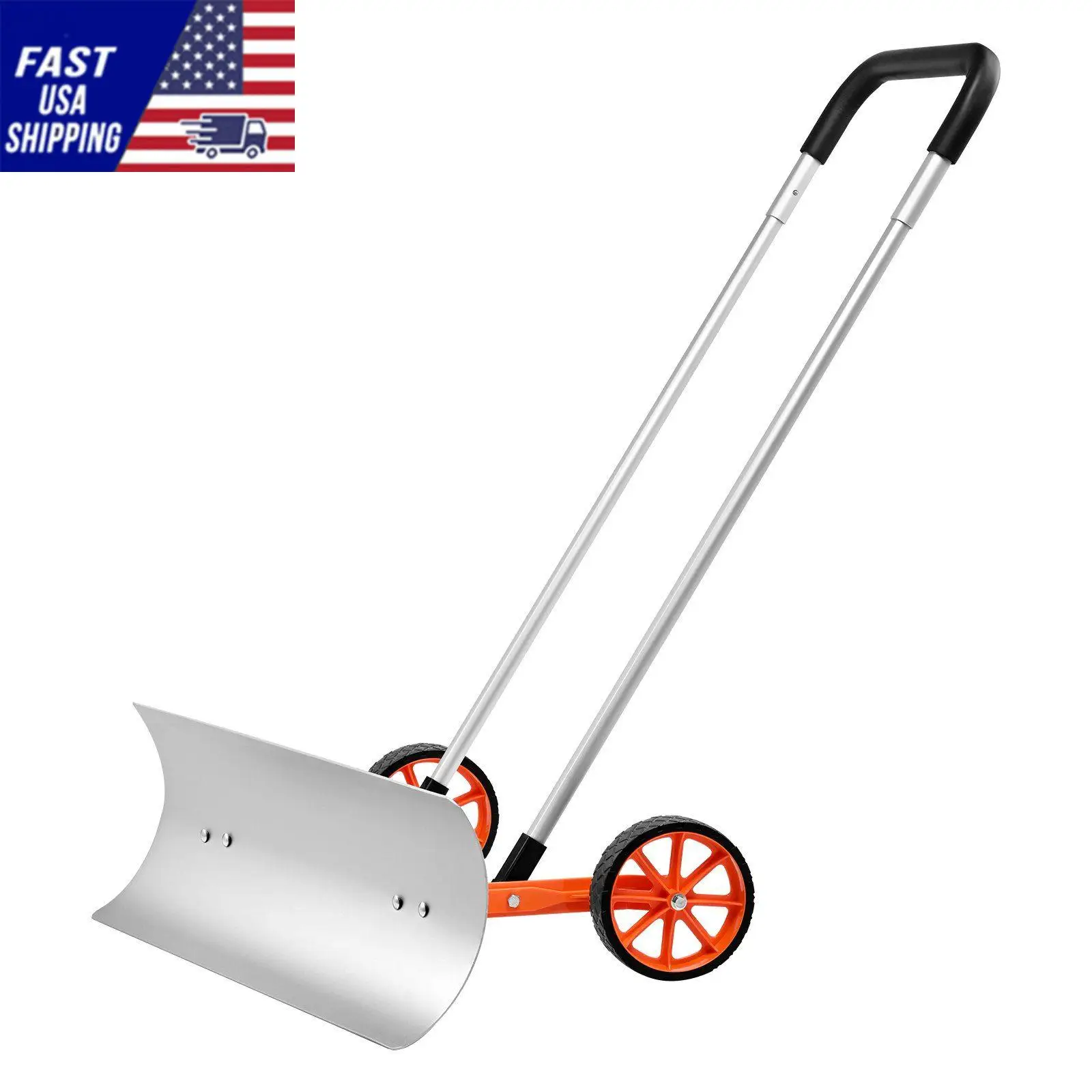 Snow Shovel with Wheels, 30 inch Snow Shovel for Driveway, Metal Snow Shovel Pusher for Snow Removal, Heavy Duty Shovel Pusher w