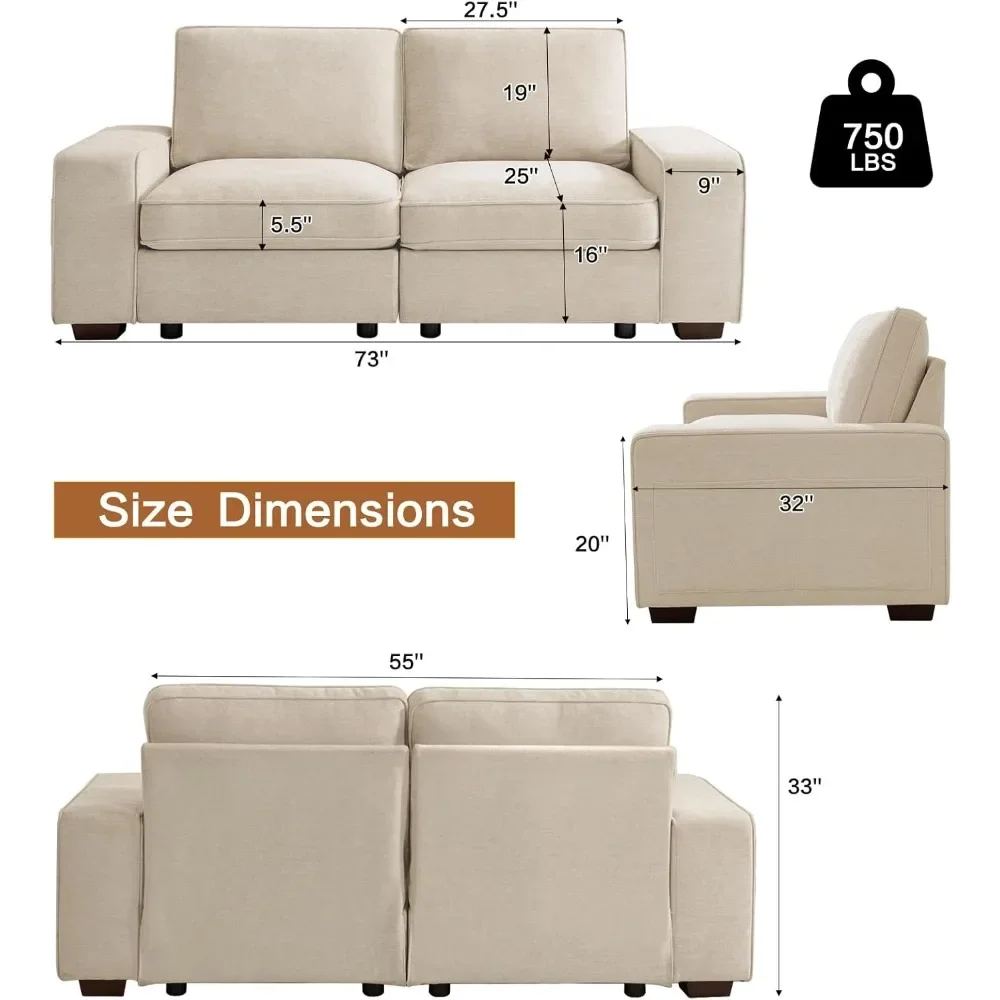 Modular Couch for Living Room, Deep Seat Couch with Storage, Free Combination Upholstered Chenille Couch with Removable Cover