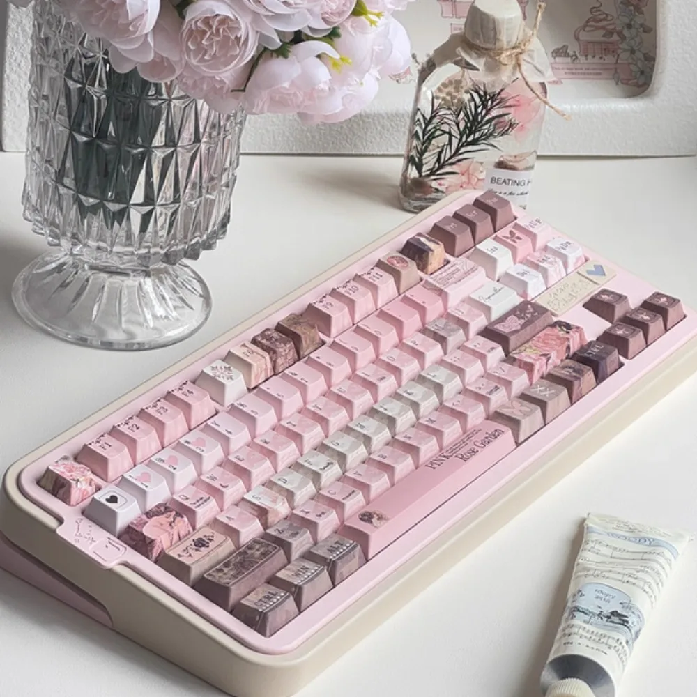 Rose Keycap Set PBT Key Cap Cherry Profile Retro Oil Painting Style 5-Side Dye-Sublimation Compatible with Mechanical Keyboard