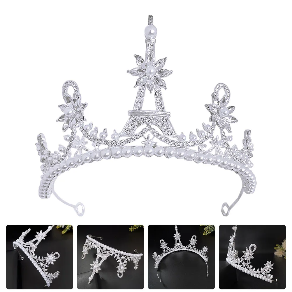 

Pearl Rhinestone Crown Hair Accessory Shining Design For Wedding Party Prom Costume Photography Vintage Bridal Headdress