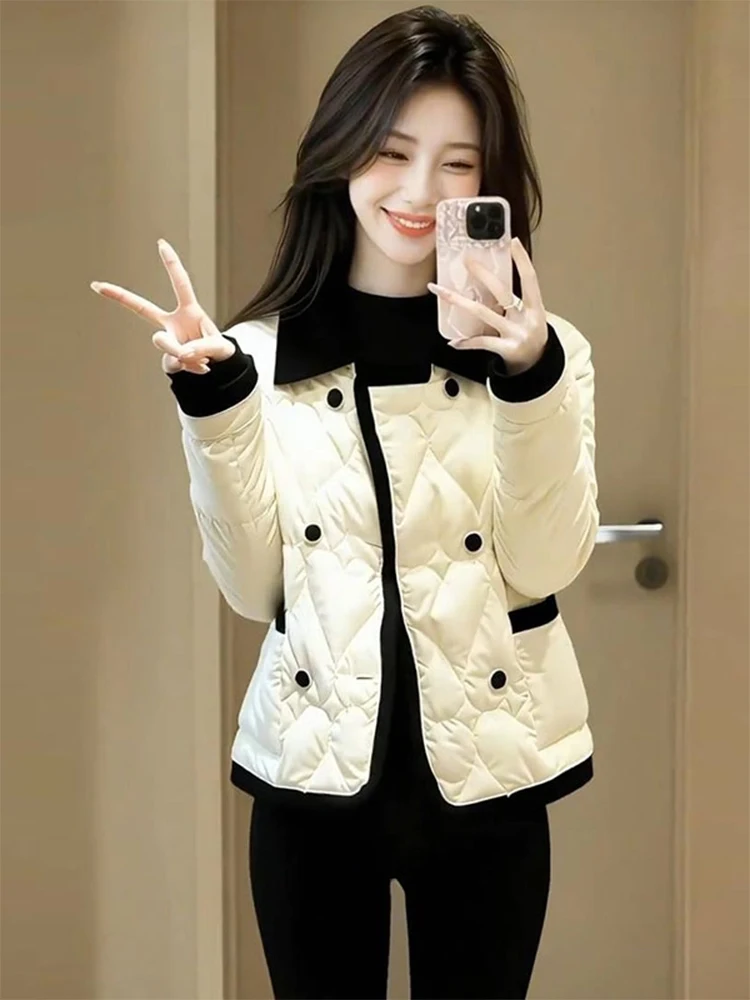 

Модная утепленная хлопковая куртка-пуховик для женщин, короткое пальто в корейском стиле, свободный крой, однотонное, зимнее, новинка, элегантное женское.