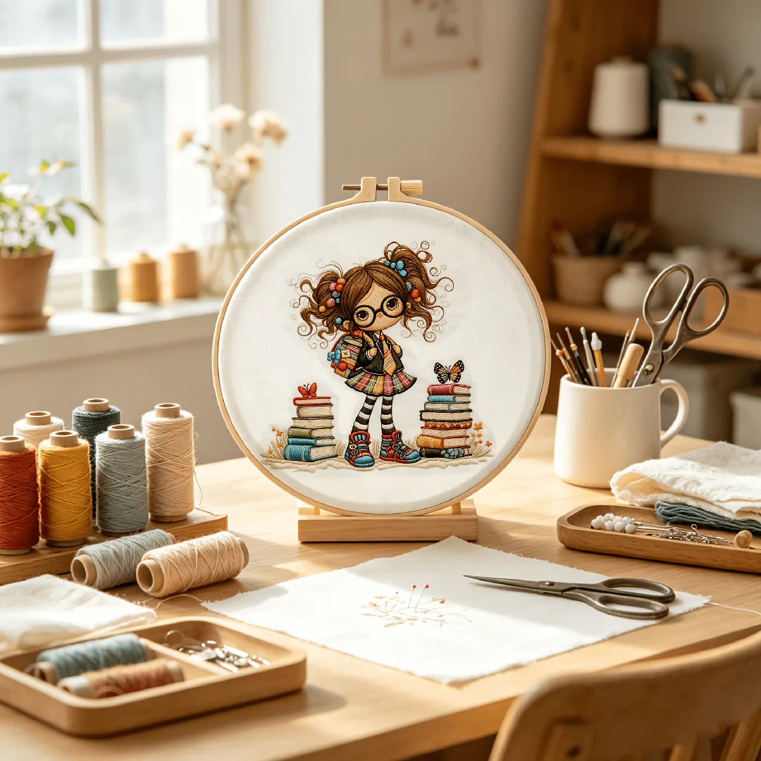Complete DIY Embroidery Starter Kit With Printed Pattern,Hoop & Threads,Handcraft DIY Project for Home Wall Decoration