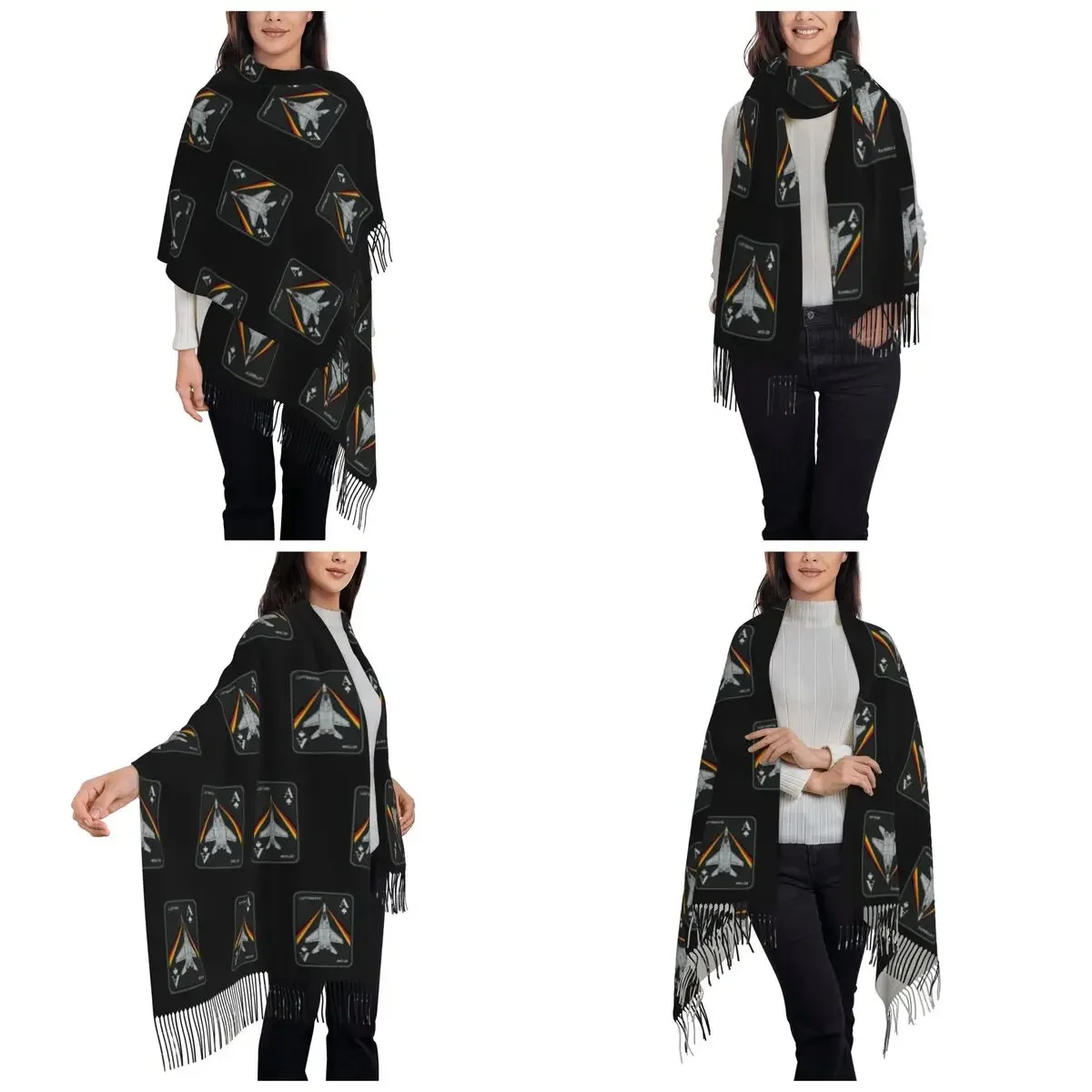 Mig-29 Fulcrum Luftwaffe التصحيح وشاح شرابة الأوشحة النساء شالات دافئة لينة ويلتف كبير الخريف الشتاء شال التفاف #2