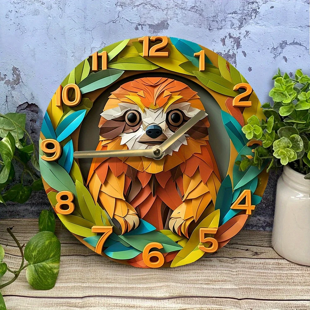 

Silent Aluminum Wall Clock With Sloth Design - Perfect For Dorms & Home Decor, Ideal Father'S Day Or Independence Gift