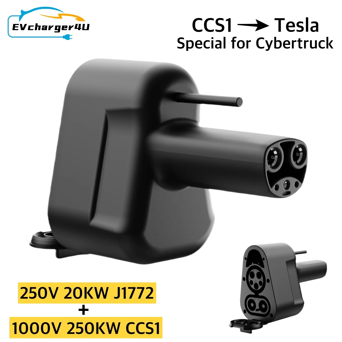 

EVcharger4U for Tesla Cybertruck CCS1 to NACS EV Adapter 250KW DC 20KW AC Fit Model 3/X/Y/S CCS Combo Adaptor Support CCS1 J1772