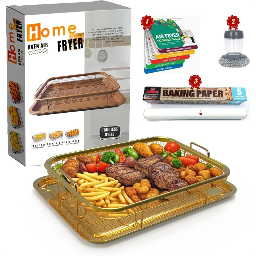 

Air fryer BasketStainl Steel Oven Air Fryer Pan and Tray Nonstick Air Fry Basket for Oven Air Fryer Rack for Cooking Baking and