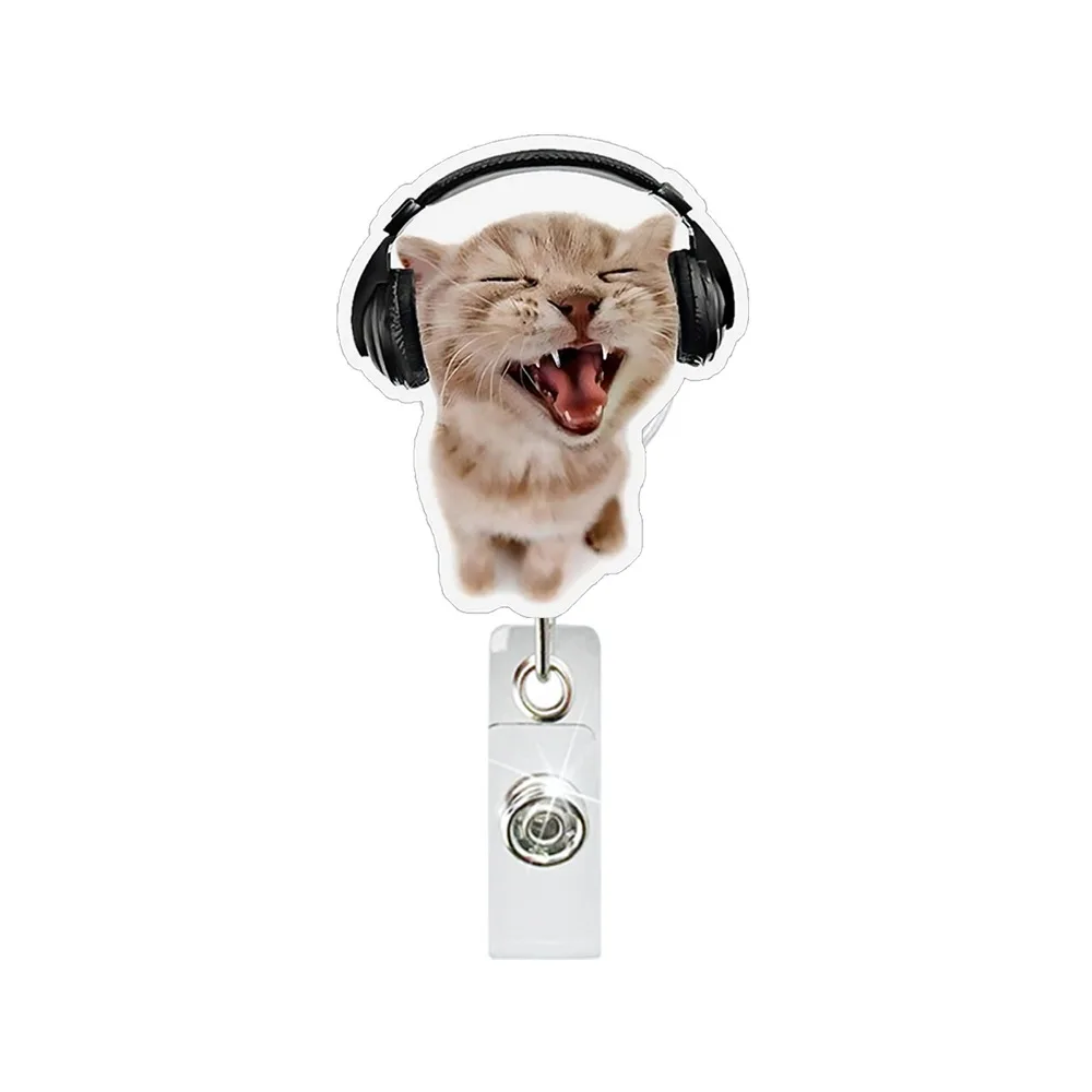 Funny Cat Memes Series Cat Keychain Lanyard Retractable Name Tag Holder Acrylic ID Badge Clip Office