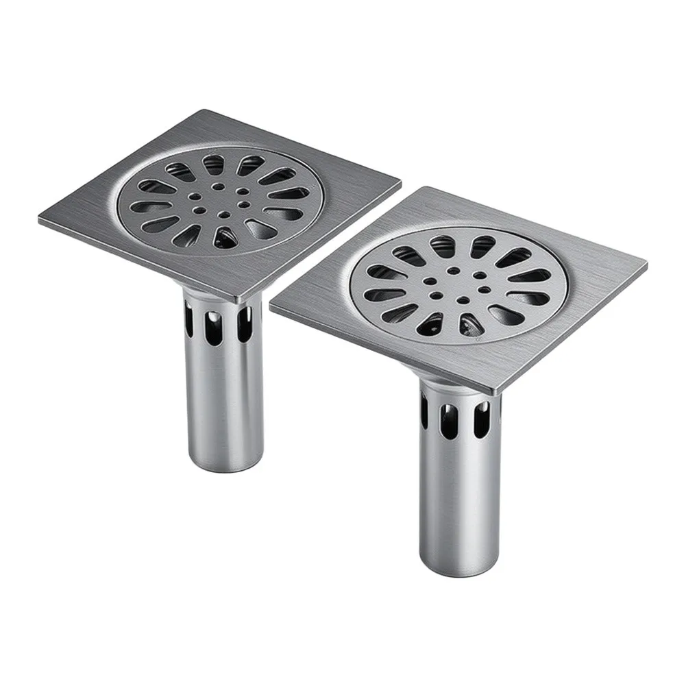 2pcs Stainless Steel Floor Drain Cover 10x10cm Square Removable Shower Drain for Bathroom Kitchen Laundry Area