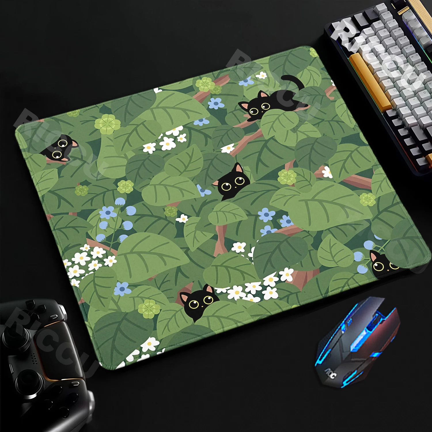 Green Plants Desk Mat Rubber Mouse Pad Cute Cats Small Mousepad Gaming Accessories Keyboard Mat Kawaii Aesthetic Computer Pads