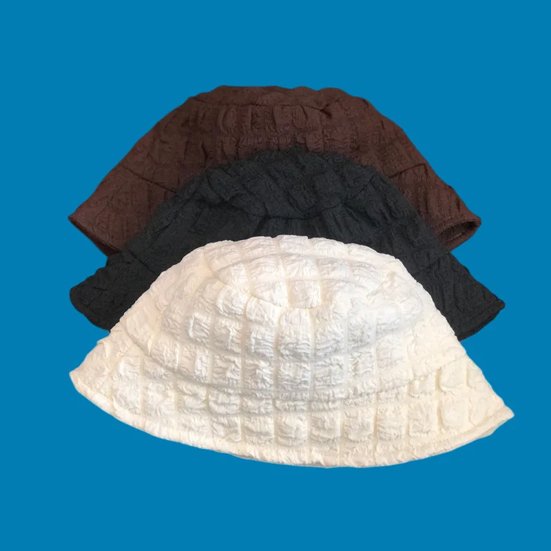 KPOP Pleated Seersucker Fisherman Hat INS Style Versatile Face Showing Small Bucket Hat Summer Sun Hat Couple Christmas Gifts