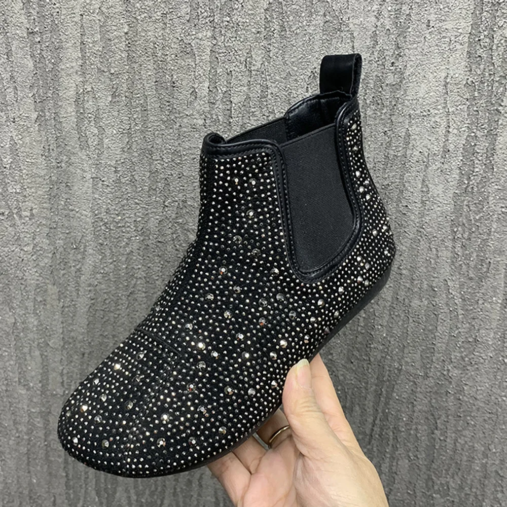 Fashion Rhinestone Women Boots Autumn/Winter Ankel Boots Warm Fur Snow Boots Plus Size AntiSlip Flats Boots Casual Women Shoes