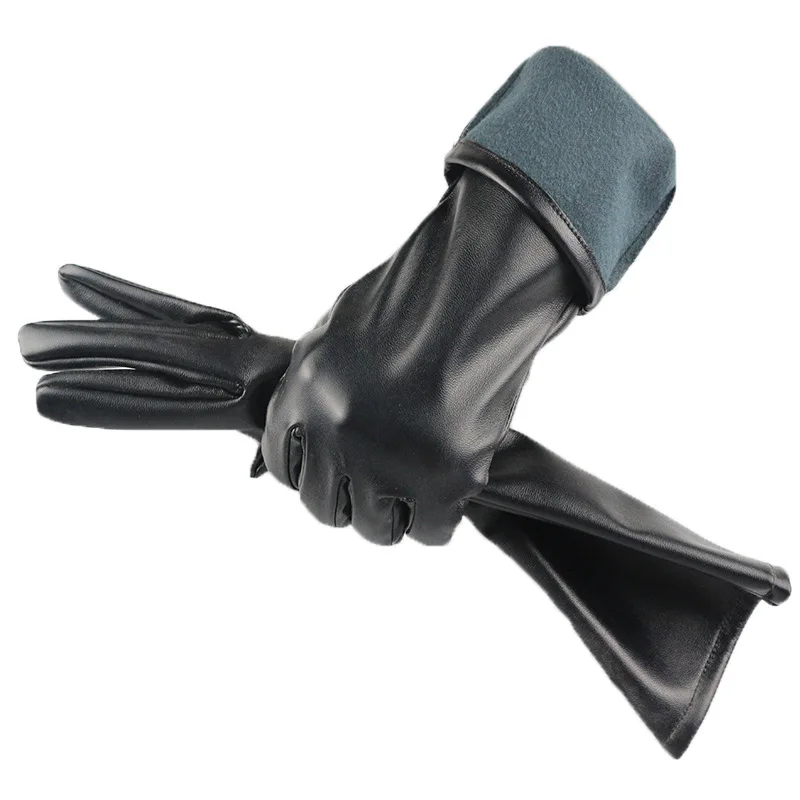 Women Winter Keep Warm Touch Screen Fashion Personality Pu Leather Gloves Watertight Antiskid Mid-Length Model Elegant Soft