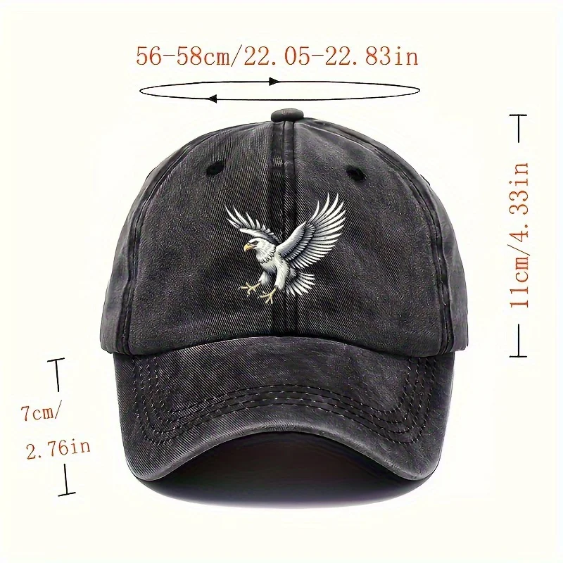 1pc Retro Washed Baseball Cap - Adjustable Dad Hat with Eagle Wings Design, Adhesive Material, Mixed Colors for Outdoor & Casual