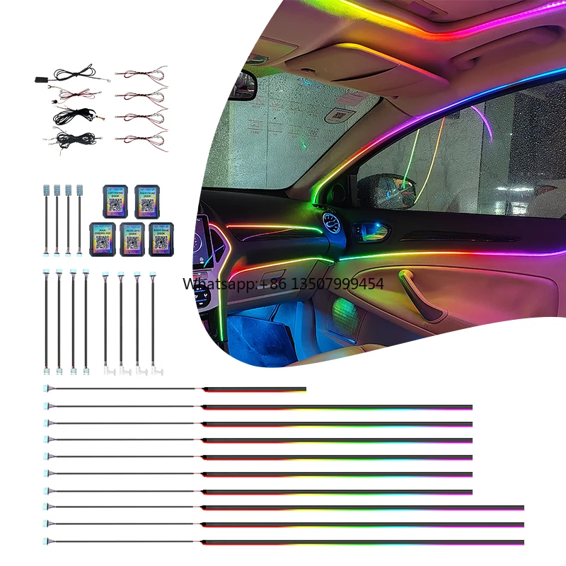 OEM 공장 맞춤형 자동차 실내등 자동차 앰비언트 라이트 키트 18/22 in 1 RGB 다이내믹 심포니 분위기 LED 라이트 키트 썸네일 6