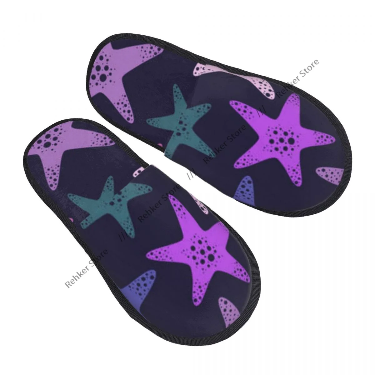 Indoor Slippers Ocean Sea Star Pattern Plush Slipper Autumn Winter Shoes House Flat Floor for Bedroom