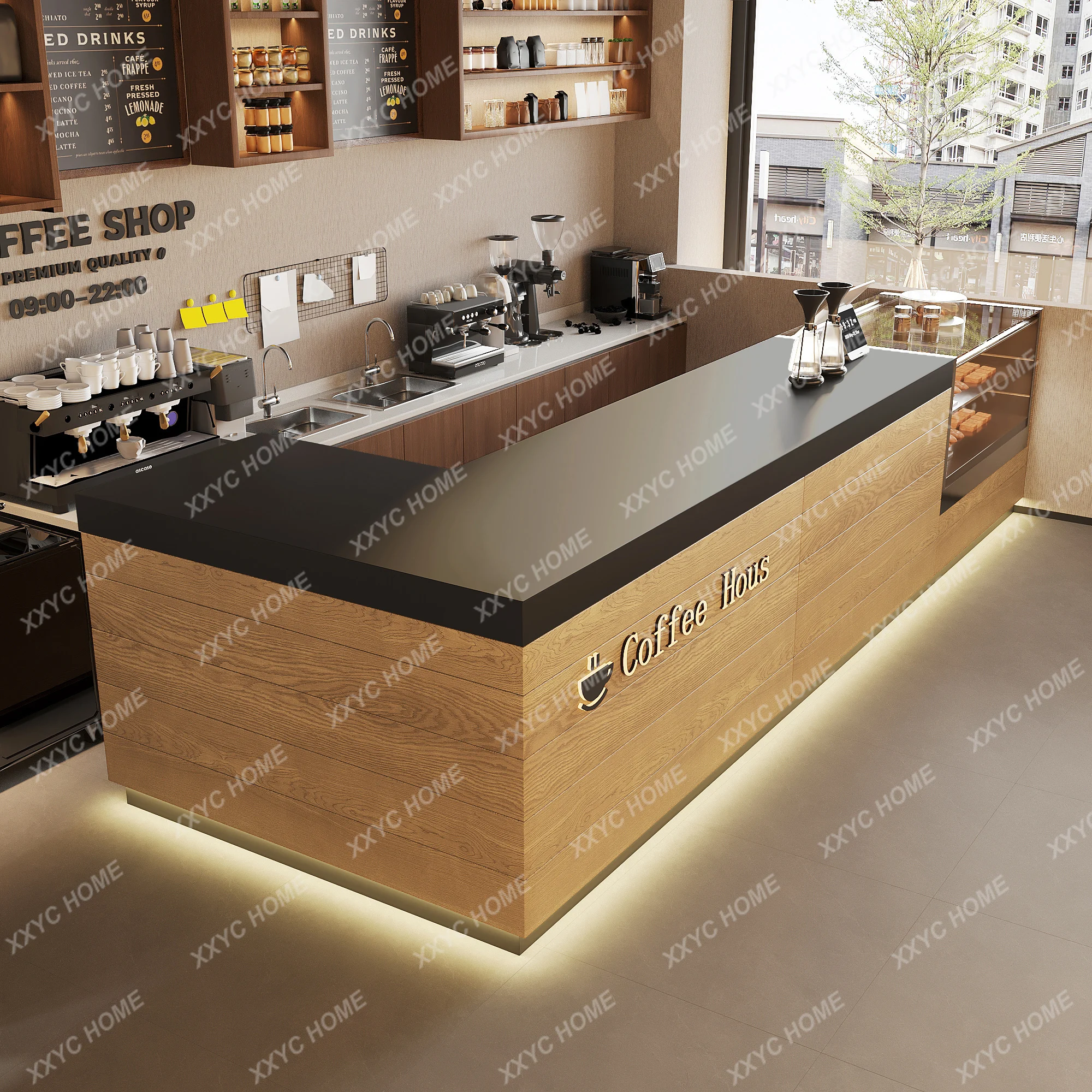 A Simple modern coffee shop checkout page bakery milk tea shop bar cake dessert shop reception desk customization