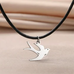 My Shape Swallow Pendent Necklace Stainless Steel Choker Swallow-Tailed Kite Bird Animal Charms Chain Women Jewelry Flying Birds