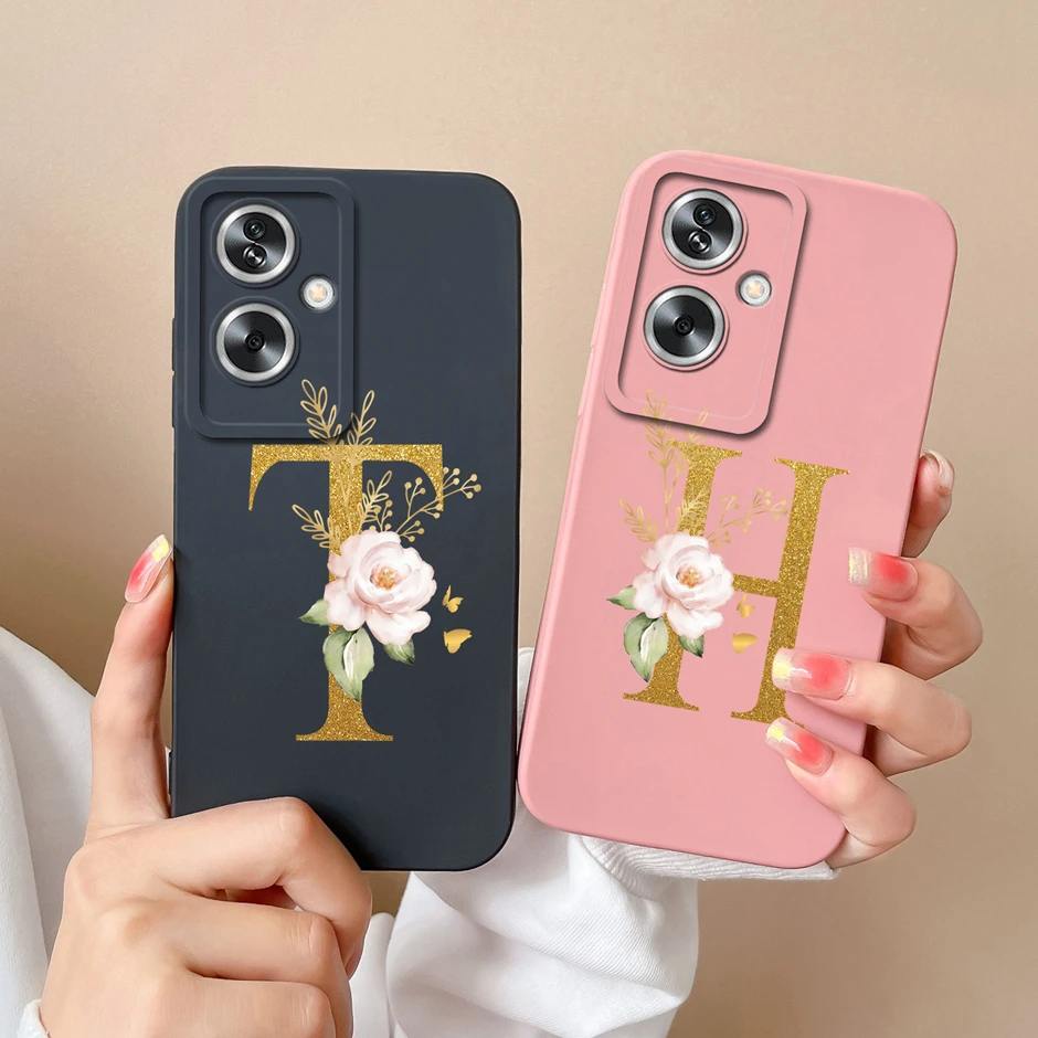 Case For Oppo A79 5G Art Flower 26 Letters Liquid Silicone TPU Back Cover For OppoA79 OppoA 79 5G Advanced Sense Couple Fundas