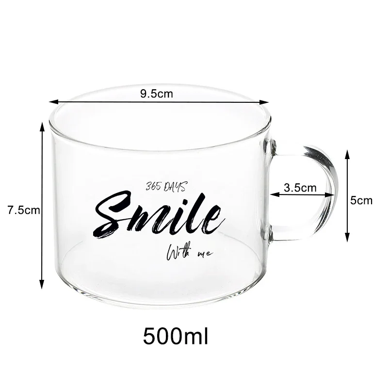 500ml Creative letter glass mug,large belt with juice mug office teacup dessert cup oatmeal breakfast cup milk Drinkware