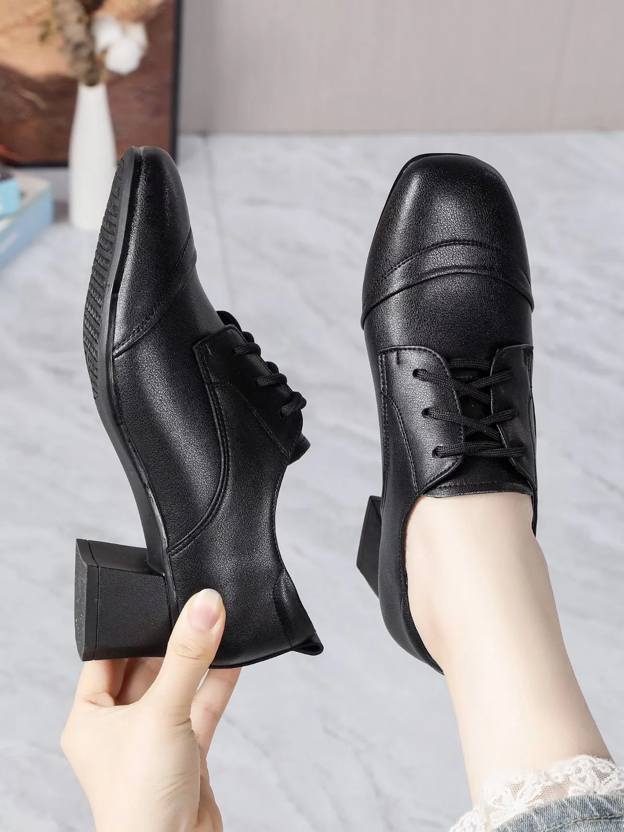 top-layer-cowhide-women's-spring-summer-new-thick-heel-comfortable-lightweight-fashion-single-shoes-british-style-moccasins