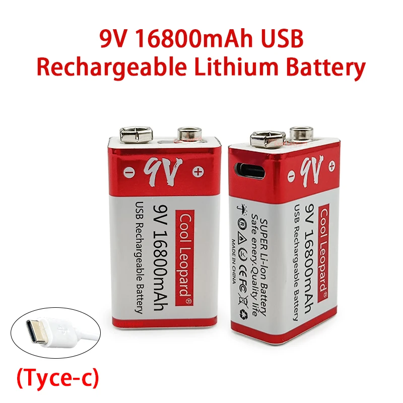 9V Rechargeable Battery 12800mAh 6F22 Miniature USB 9v Lithium Battery Is Suitable For Multimeter Remote Control Microphone KTV.