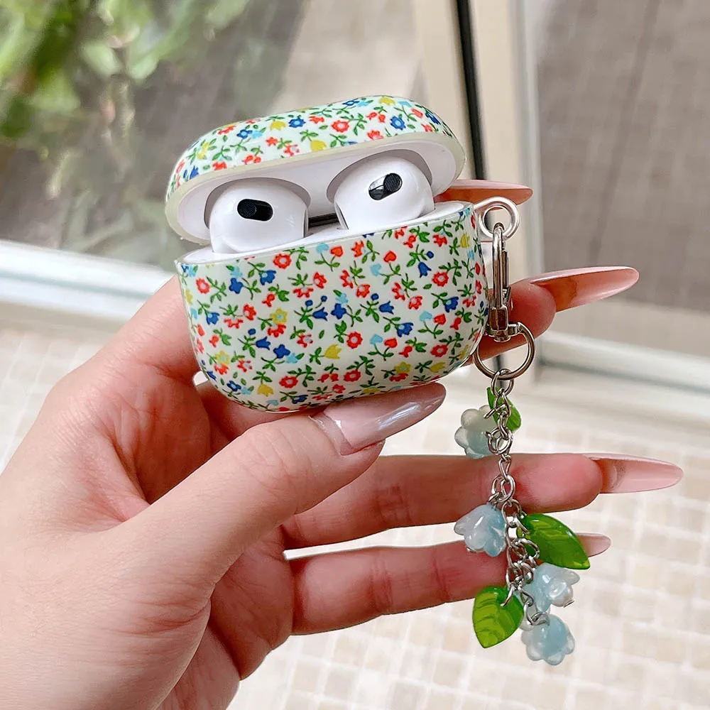 حافظة جميلة فنية صغيرة على شكل زهور لأجهزة AirPods Pro3 سلسلة مفاتيح رنين الرياح غطاء ناعم لأجهزة AirPods 4 2 3 Pro 2 غطاء ناعم #4