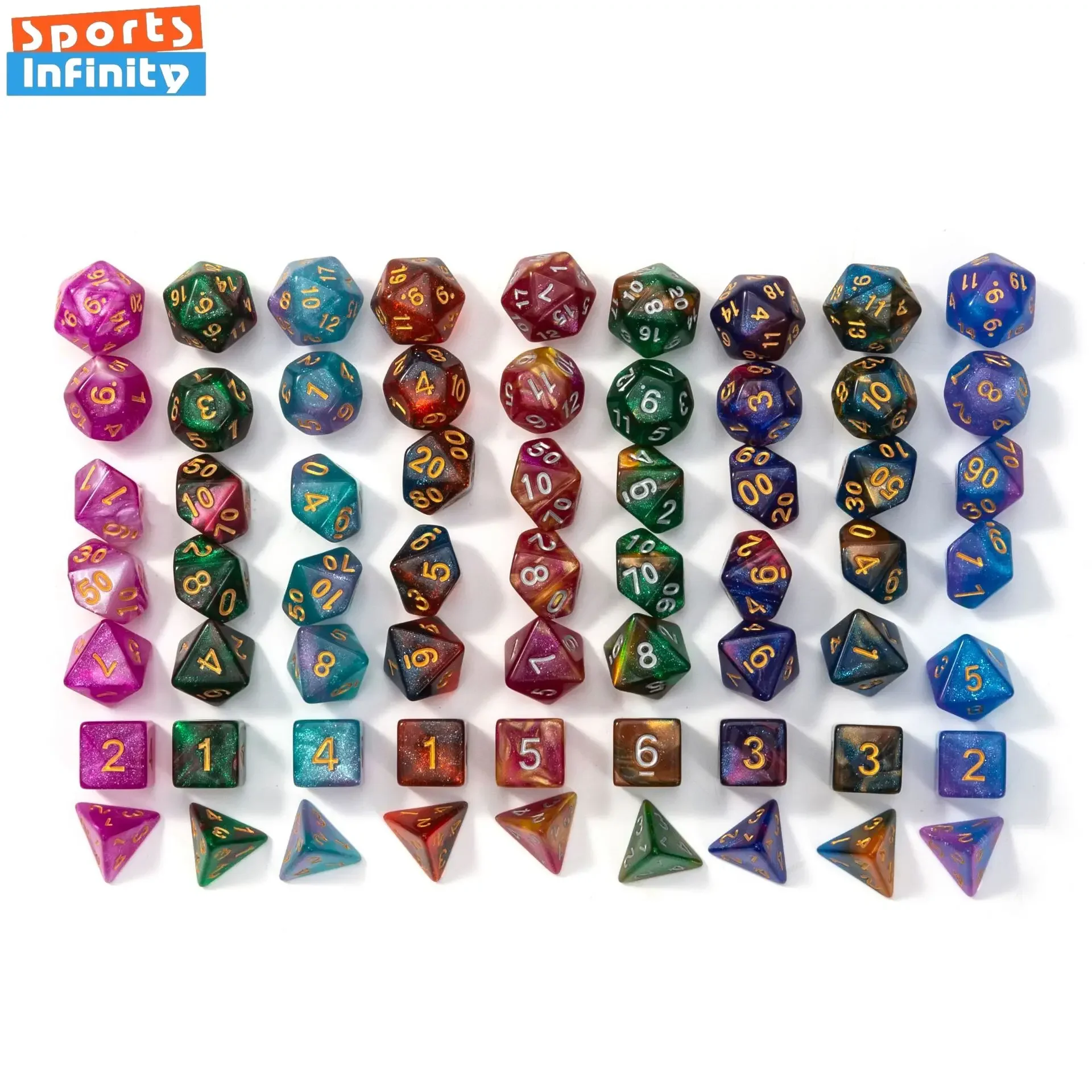 7 Pcs 1 Set New Nebula Digital Dices Double Colors Polyhedral Games Dice Kit for DND TRPG RPG D20 D12 D10 D8 D6 D4 Table Gaming