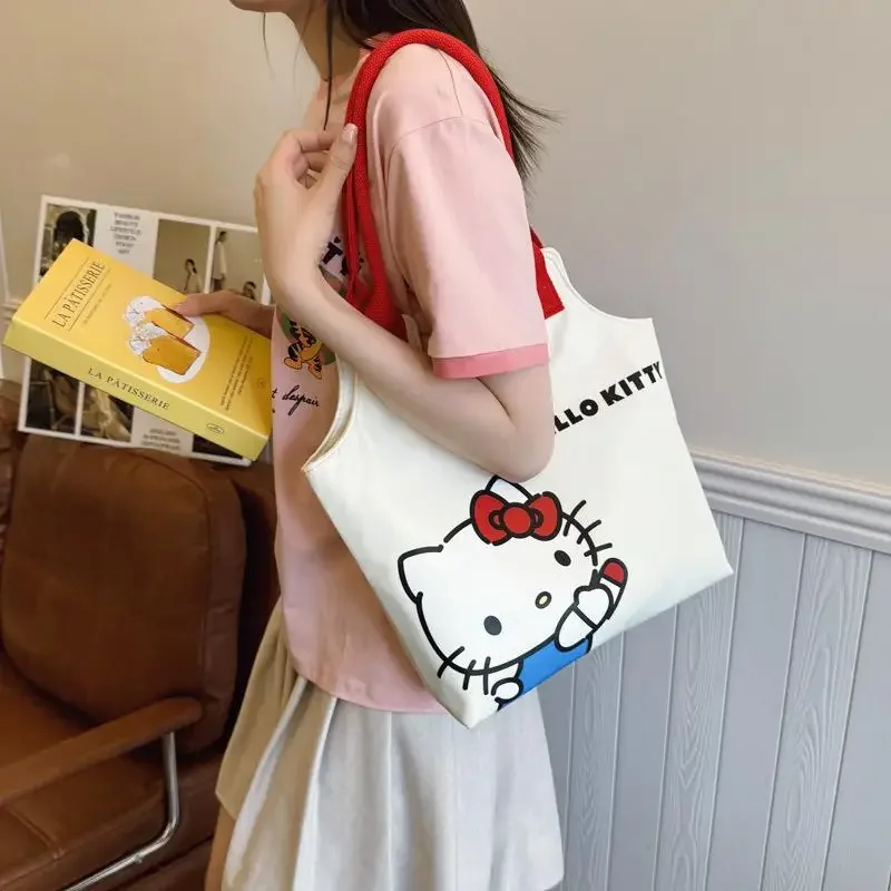 

Сумка через плечо Hello Kitty, милая новая портативная сумка-тоут на одно плечо, сумки для покупок, сумки для девочек для женщин, каваи, мультфильм