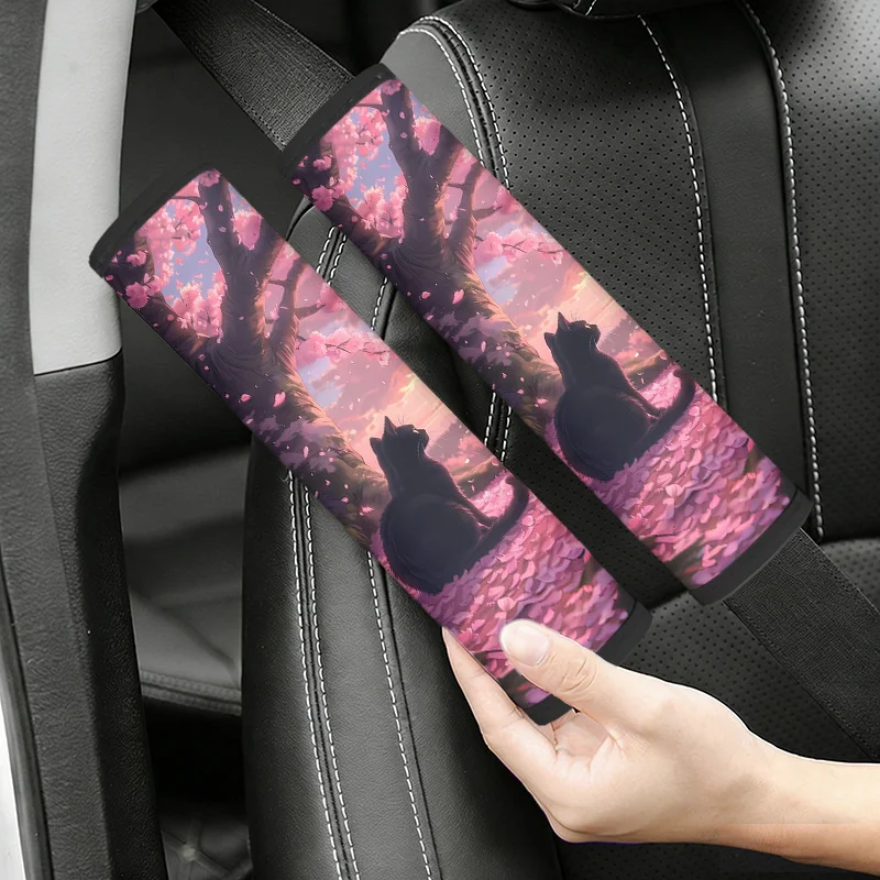 1/2pcs Car Seat Belt Cover & Shoulder Protector With Cherry Kitten - Soft Comfort Neck Cushion Suitable For For Vehicles, Anti-W