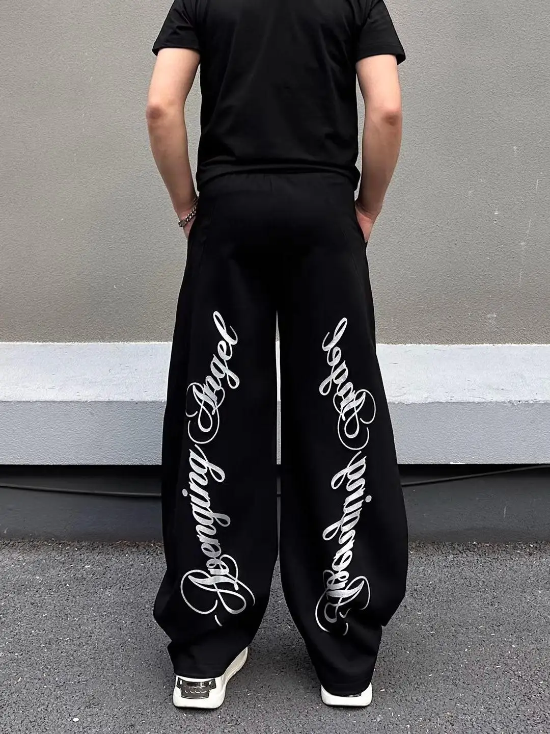 

Summer Large Size Men's Casual Pants American Retro High Street Knife Sports Grey Letter Print Long Trousers Straight Leg