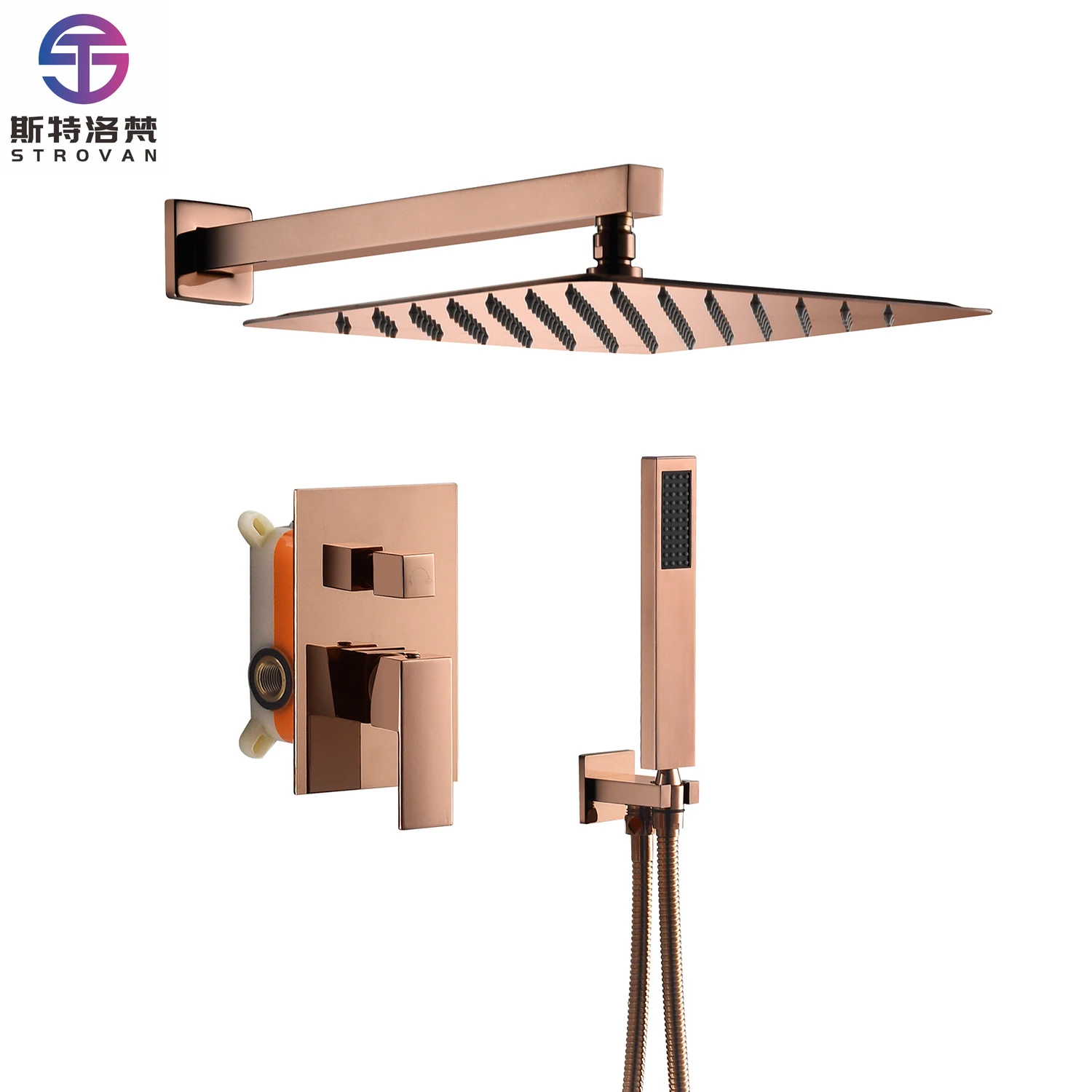 مجموعة دش الحمام الفاخرة باللون الذهبي الوردي #1