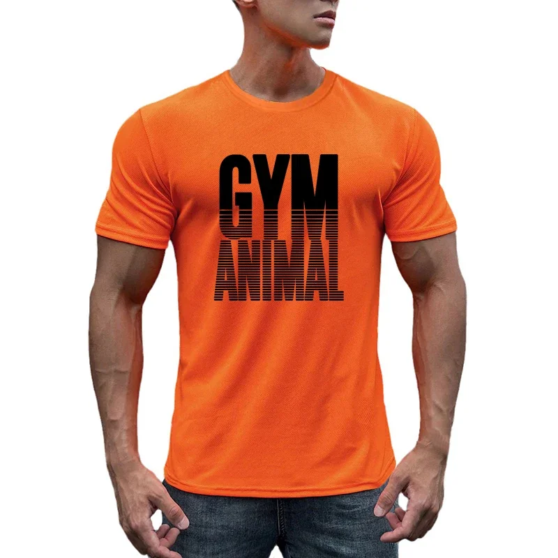 

Gym Bodybuilding Fitness Short Sleeve T-shirt Mens Workout Muscle Sweat Wicking Shirts Summer Breathable Quick Dry Mesh Clothing