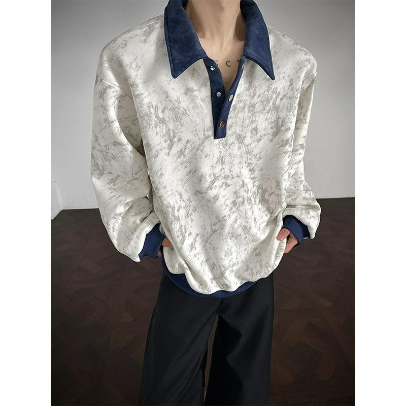 

Chinese-style Tie-dyed Polo Shirt Button Sweatshirt for Men 2026Autumn New Style Fashionable Cool High-end Long-sleeved Pullover