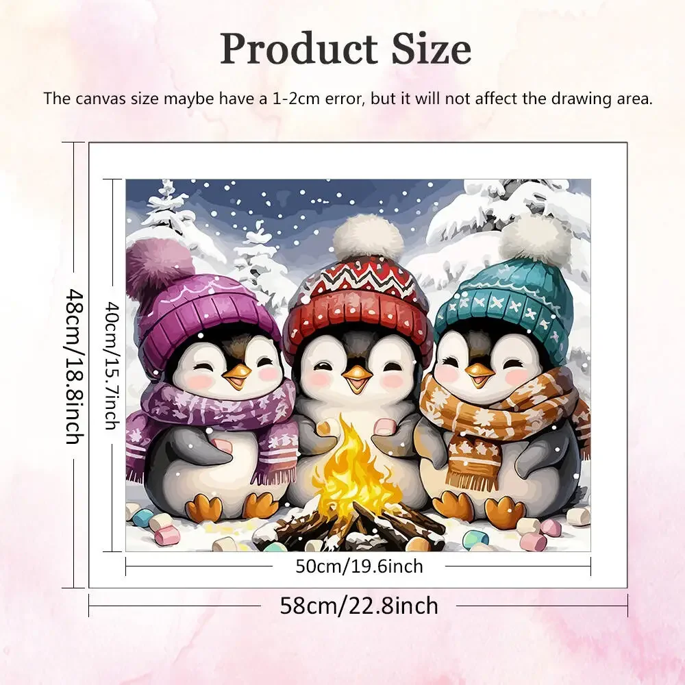 Paint By Number Kits Penguin Cartoon Animal DIY Digital Oil Painting Winter Drawing On Canvas Christmas Home Decor Gift