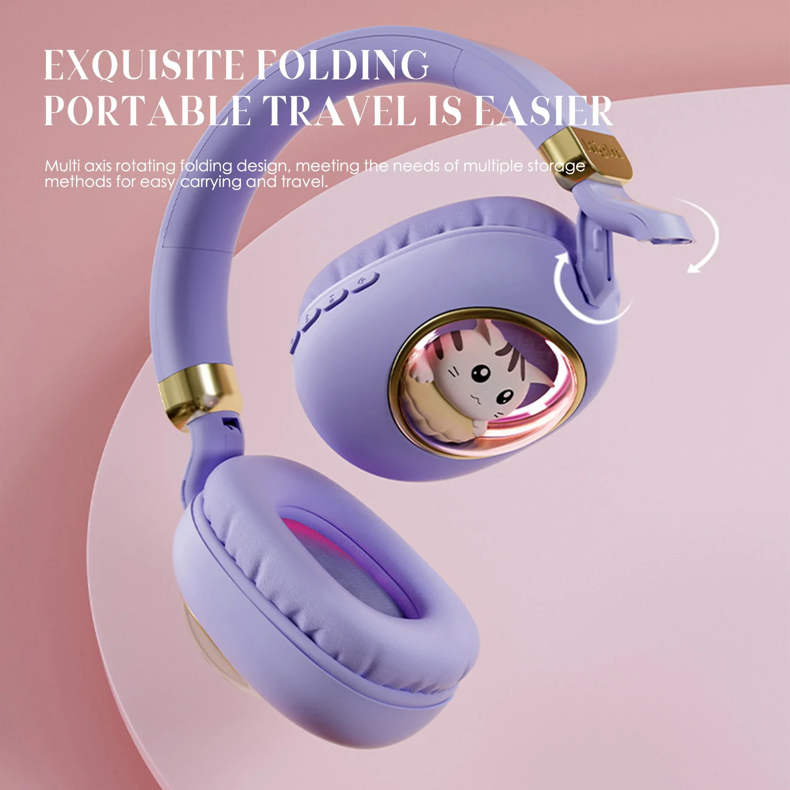 Cute Cartoon Wireless BT5.3 Headphones Over Ear Gaming Headset Cute Animal Design AUX IN Wired Earphone with Soft Ear Cushions