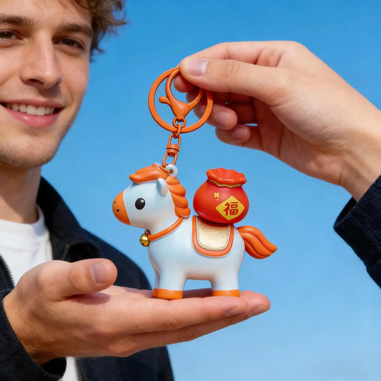 2026 Horse Keychain Year Of The Horse Collectible Ornament with Sound Rotating Fortune Bag Pendant Funny Keyring for Kids Adults