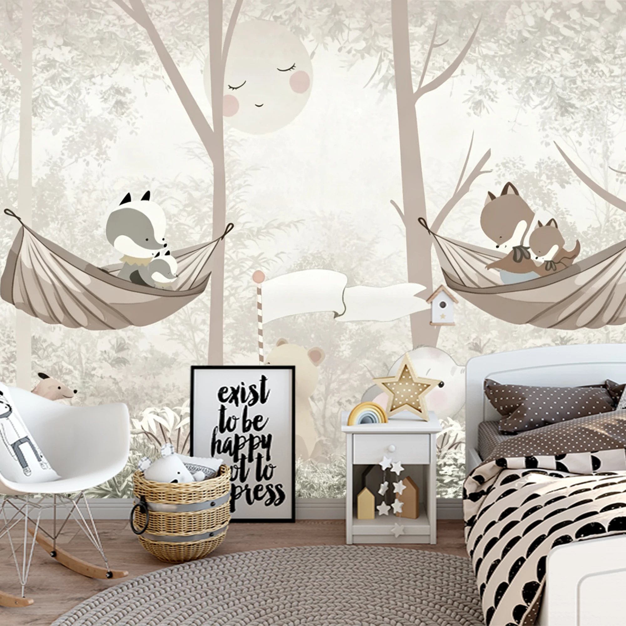 Cute Woodland Animal Wallpaper Forest Bear Elephant Wall Mural Nursery Kids Room Decor Removable Wall Sticker