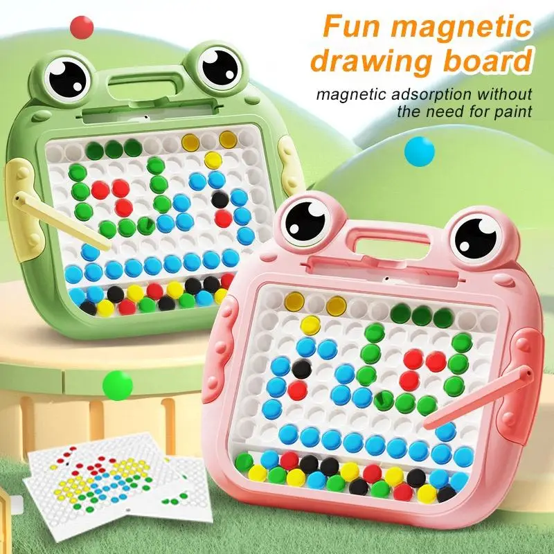 Montessori Children Magnetic Drawing Board Toys with Magnet Beads and Pen Cute Frogs Large Doodle Board for Kids Educational Toy