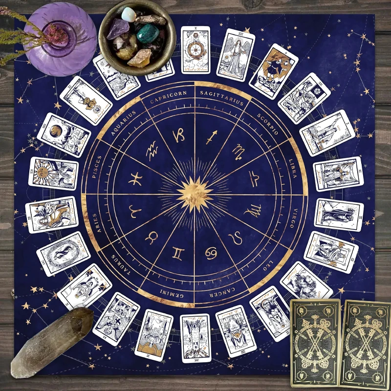 VIKAMA 1/2/4PC Astrology Ritual Tablecloth Zodiac Sign Tray Waterproof Tarot Layout Markers Spiritual Mysticism Theme Room Decor
