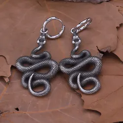 Gothic Plating Black Animal Snake Drop Earrings Unique Design Textured Scales Stainless Steel Ears Jewelry Unisex Punk Earring