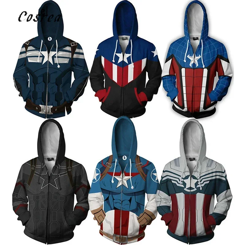 Cosaim Movie Captain Hoodies Sweatshirts Cosplay Costumes Superhero Coat Jacket Sweater Zipper for Adult Men Women