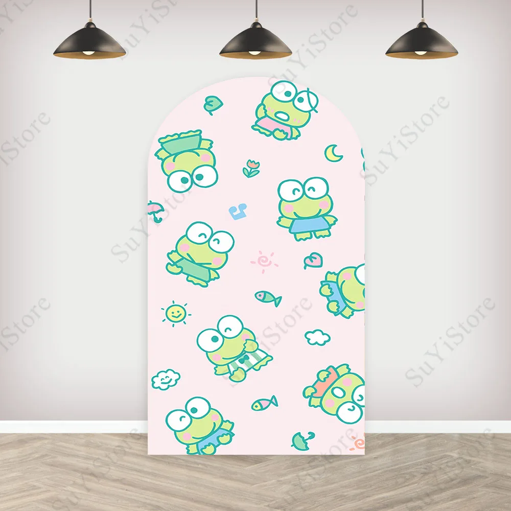 Sanrio Keroppi Arch Photo Backdrop Arched Wall Green Little Frog Birthday Party Baby Shower Doublesided Photography Background