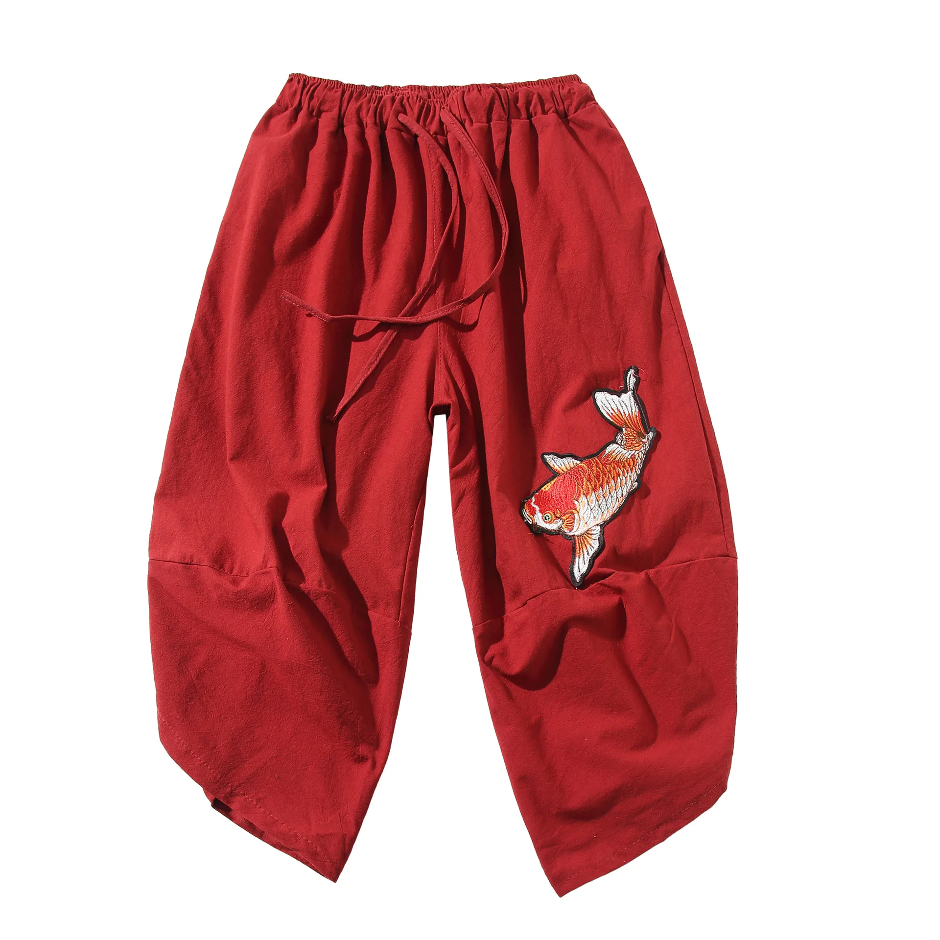 Summer New Chinese Wind Cotton And Linen Wide-leg Beach Pants Cropped Pants Bloomers Fashion Linen Embroidered Men's Pants view 5